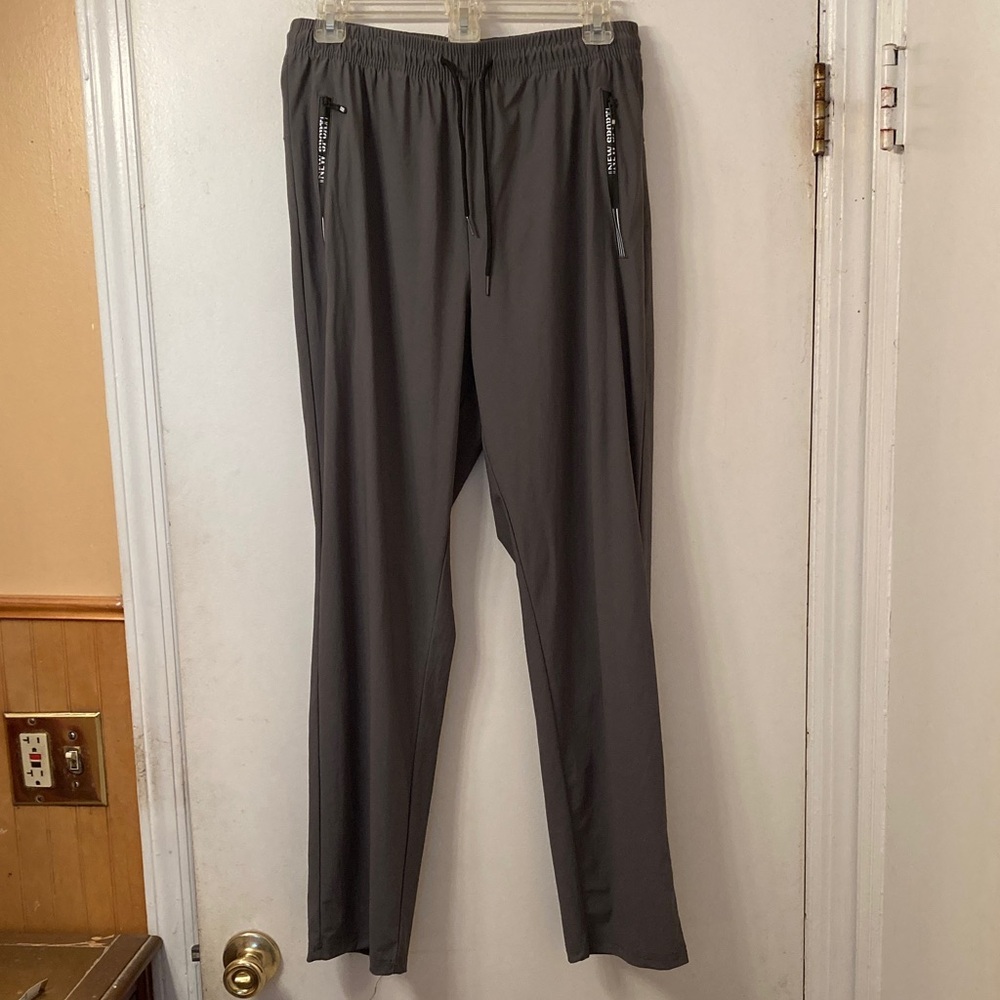 New Sport Gray Drawstring Nylon Jogger Pants